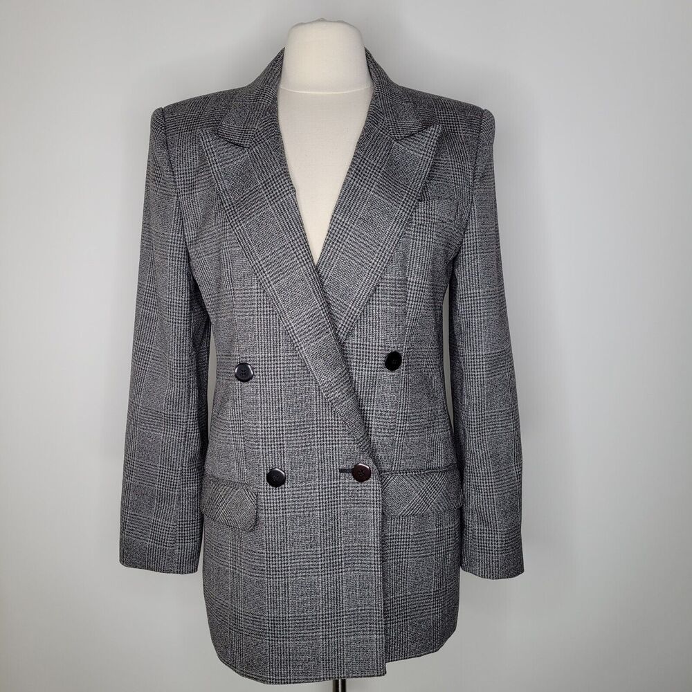 GIORGIO SANT'ANGELO Glen Plaid Size 6 Double Breasted Wool Blazer Coat Longline